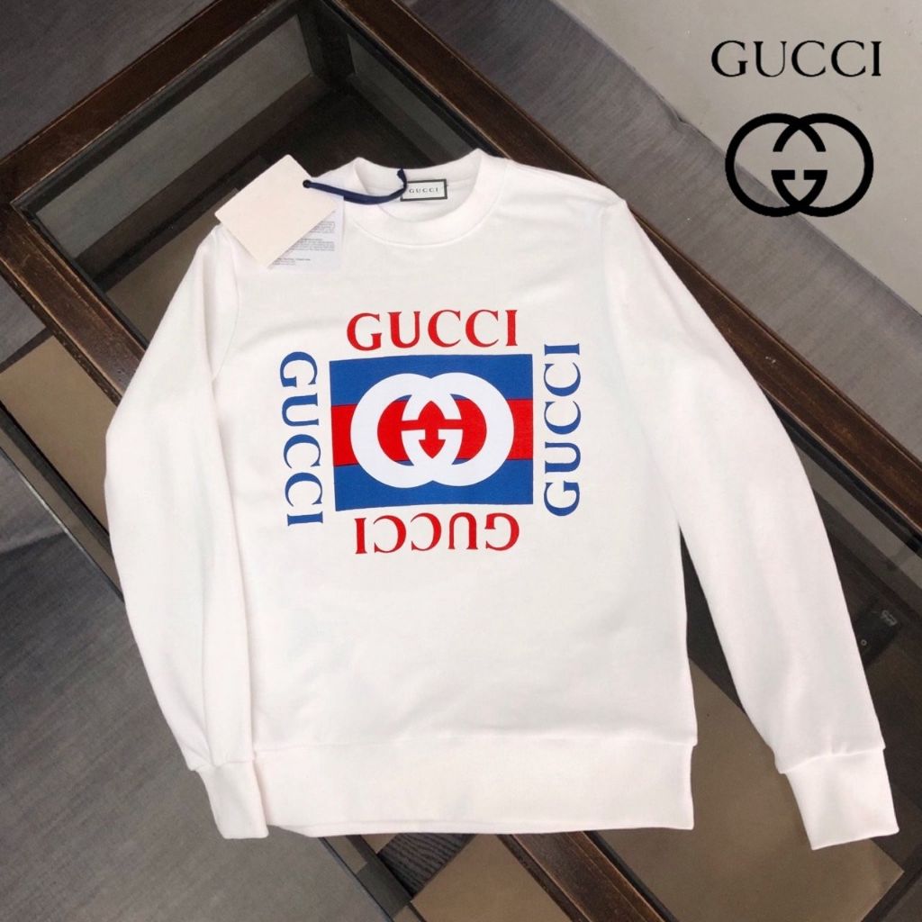 구찌 프린트 코튼 저지 라운드 맨투맨