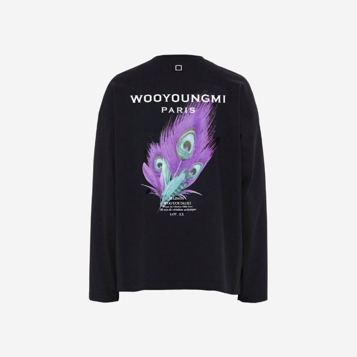 우영미 깃털 슬리브 라운드 긴팔티