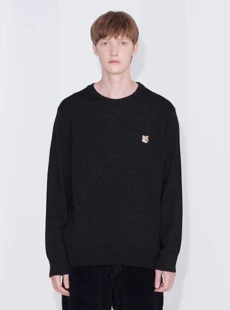 메종키츠네 브라운 폭스헤드 베이직 라운드 니트