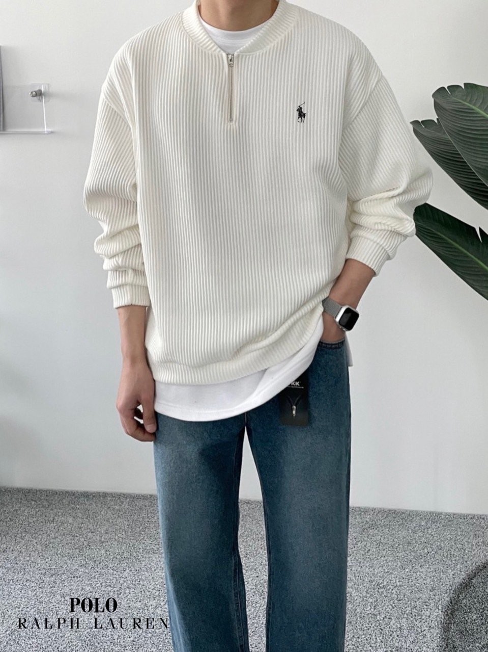 폴로 반집업 골지 니트 맨투맨