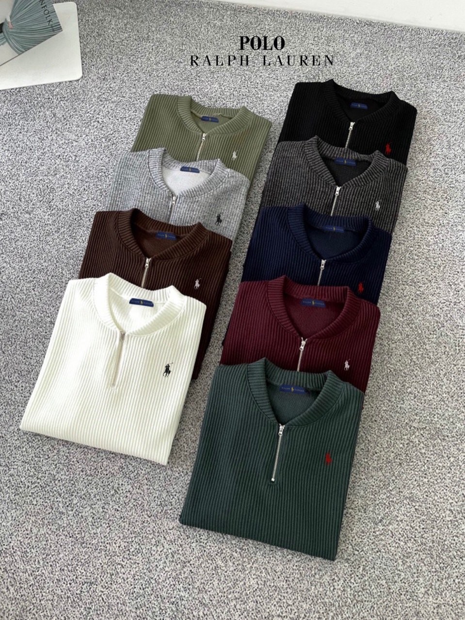 폴로 반집업 골지 니트 맨투맨