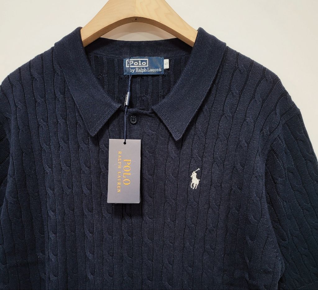폴로 케이블 카라넥 반팔 니트
