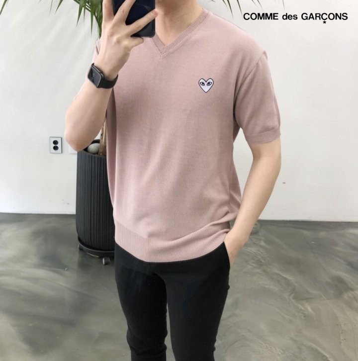 꼼데가르송 플레이 브이넥 반팔 니트