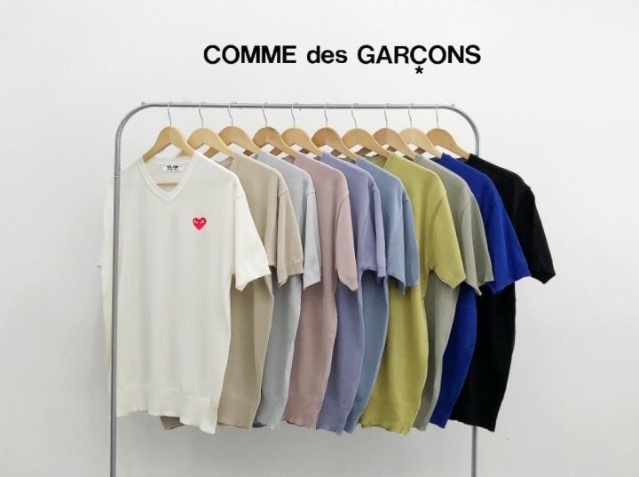 꼼데가르송 플레이 브이넥 반팔 니트