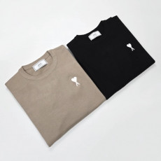 아미 화이트 로고 라운드 니트