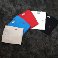 아미 체인 자수 라운드 반팔 니트