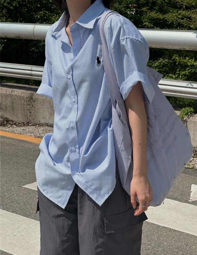폴로 스트라이프 옥스포드 반팔 셔츠