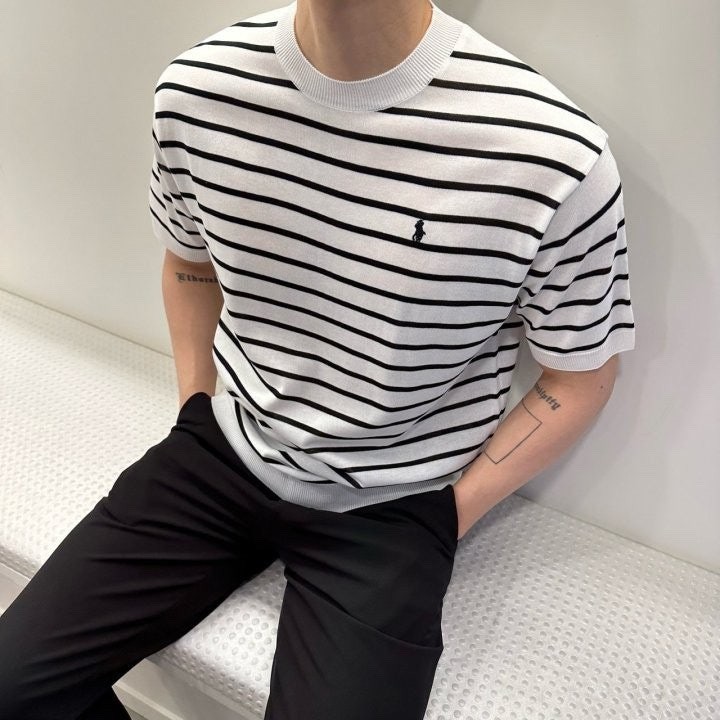 폴로 스트라이프 린넨 반팔 니트