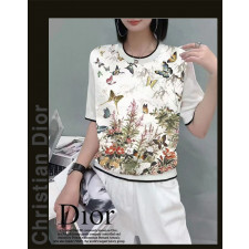 디올 여성 8208 나비 실크 나염 반팔 라운드 니트