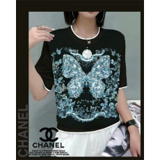 샤넬 여성 8201-1 나비 실크 나염 반팔 라운드 니트