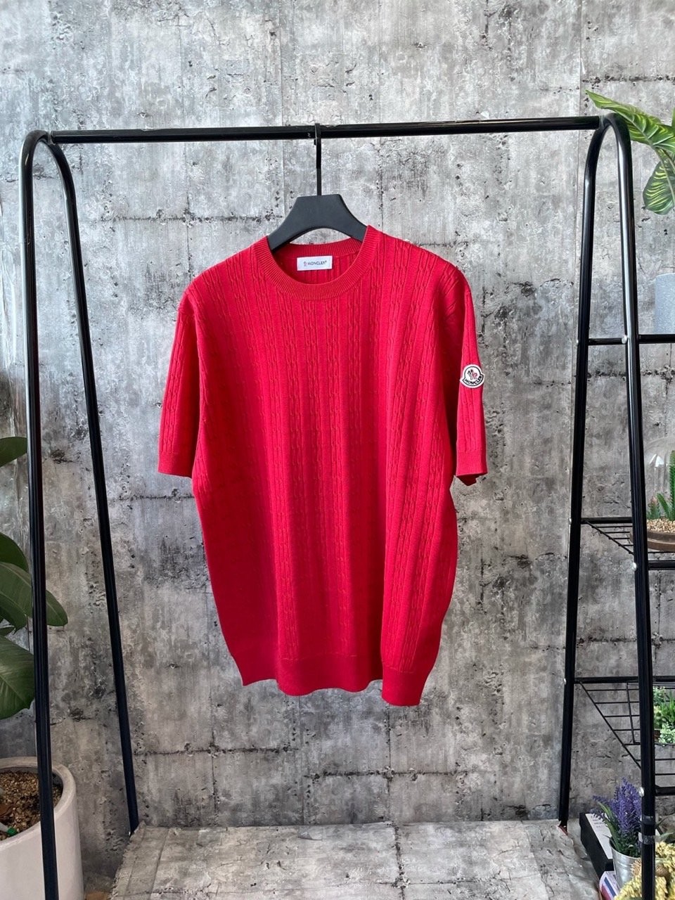 몽클레어 와펜 케이블 라운드 반팔 니트