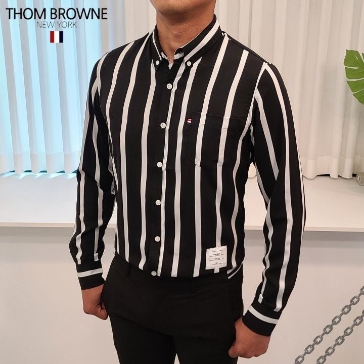 톰브라운 흑백 슬림 스트라이프 셔츠