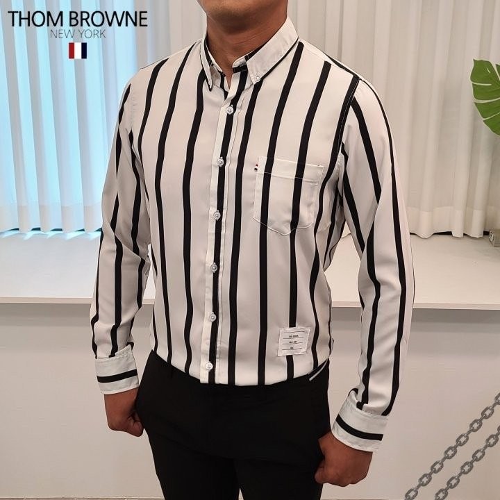 톰브라운 흑백 슬림 스트라이프 셔츠