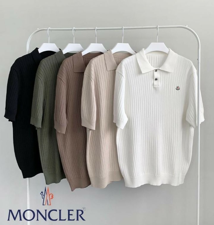 몽클레어 세로 패턴 카라 반팔 니트