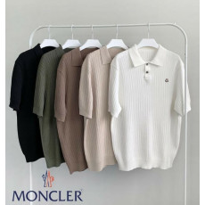 몽클레어 세로 패턴 카라 반팔 니트