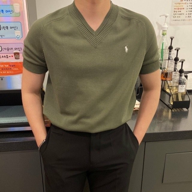 폴로 머슬핏 브이넥 반팔 니트