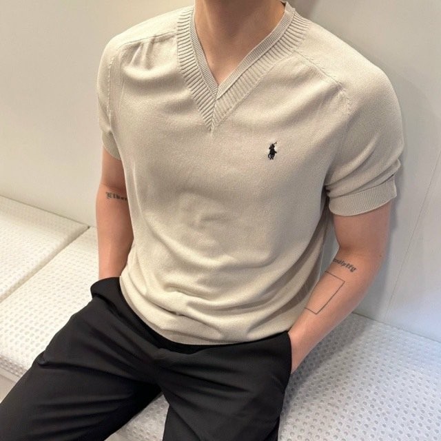 폴로 머슬핏 브이넥 반팔 니트