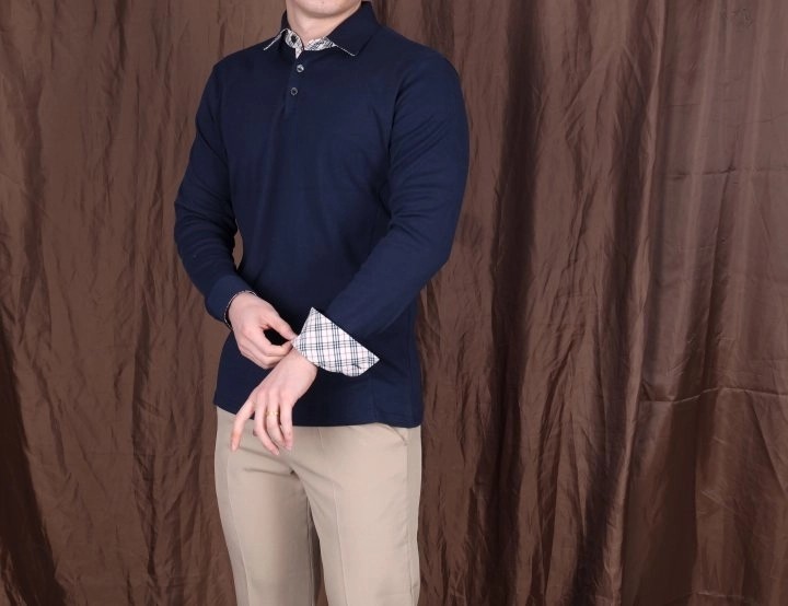 버버리 소매 체크 긴팔 카라티