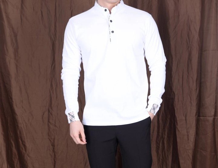 버버리 소매 체크 차이나 긴팔티