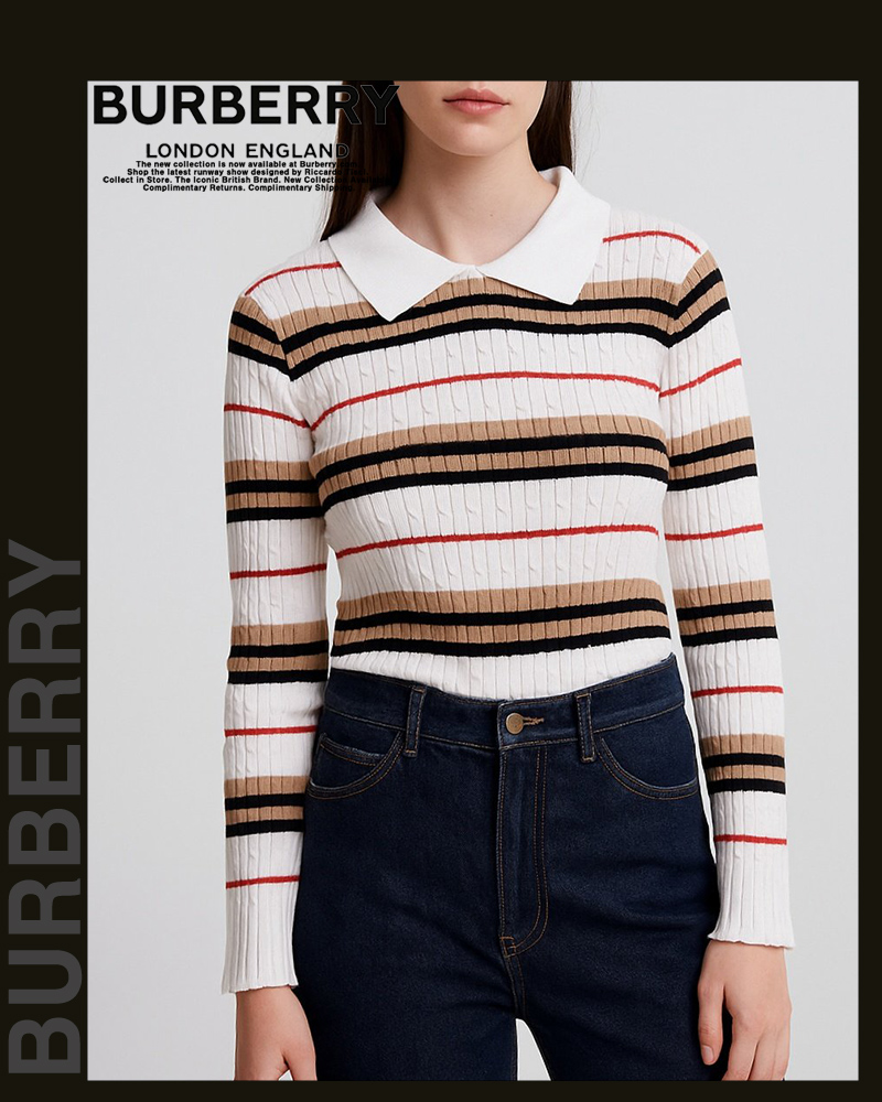 버버리 여성 25-843 리본 타이 카라 니트