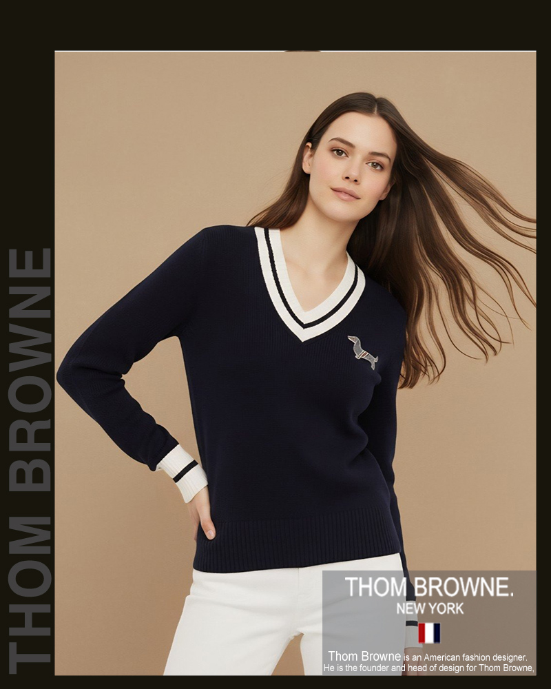 톰브라운 여성 3503 헥터 브이넥 니트