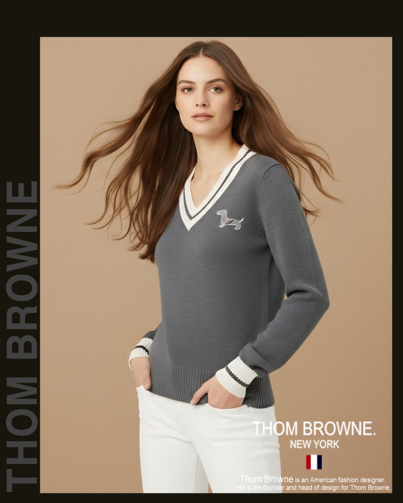 톰브라운 여성 3503 헥터 브이넥 니트