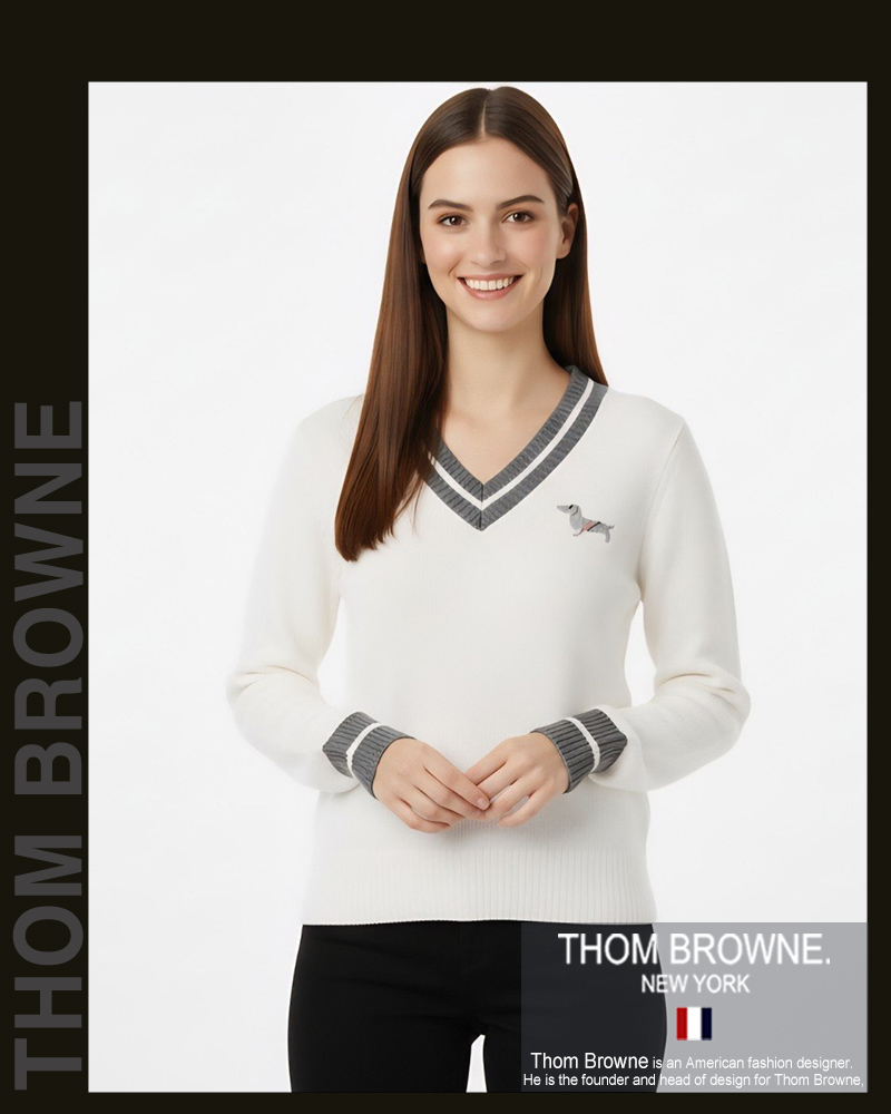 톰브라운 여성 3503 헥터 브이넥 니트