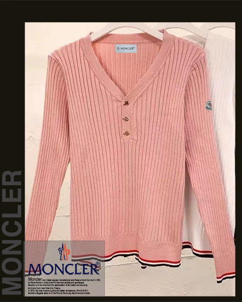 몽클레어 여성 7240 와이넥 삼선 골지 니트