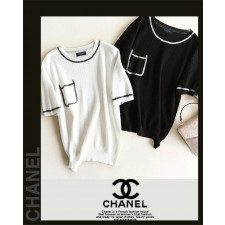 샤넬 여성 8664 스티치 포켓 반팔 라운드 니트