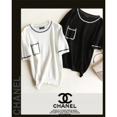 샤넬 여성 8664 스티치 포켓 반팔 라운드 니트