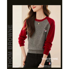 톰브라운 여성 25-859 닥스훈트 팔 배색 라운드 니트