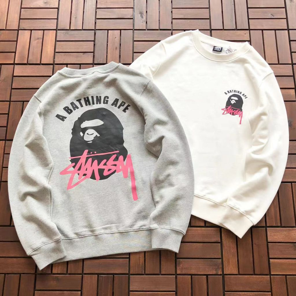 스투시 X 베이프 콜라보 핑크 로고 맨투맨