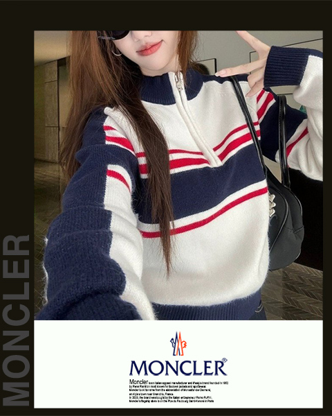 몽클레어 여성 2987 네이비 배색 반집업 니트