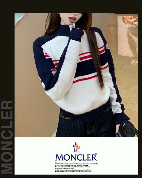 몽클레어 여성 2987 네이비 배색 반집업 니트