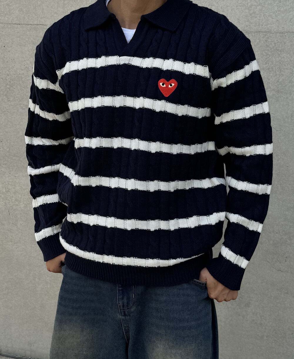 꼼데가르송 단가라 케이블 카라 니트