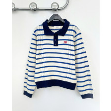 셀린느 여성 스트라이프 트리옹프 카라 니트