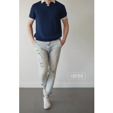 몽클레어 써머 투버튼 카라 반팔 니트