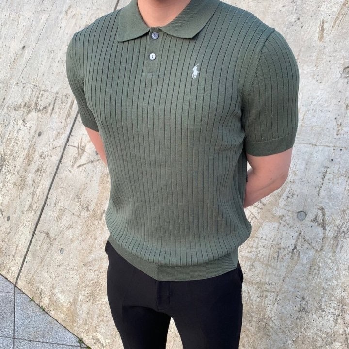 폴로 머슬핏 카라 반팔 니트