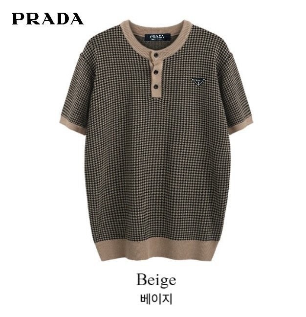 프라다 머슬 하운드 패턴 헨리넥 반팔 니트