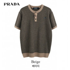 프라다 머슬 하운드 패턴 헨리넥 반팔 니트