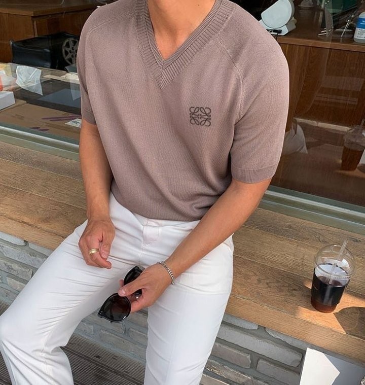 로에베 린넨 브이넥 반팔 니트