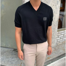 로에베 린넨 브이넥 반팔 니트