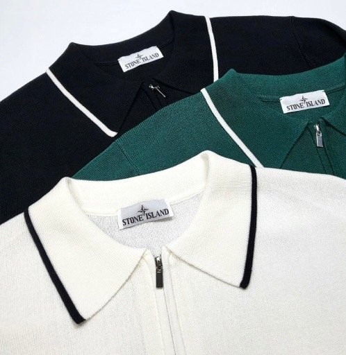스톤아일랜드 지퍼 카라 반팔 니트