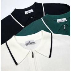 스톤아일랜드 지퍼 카라 반팔 니트