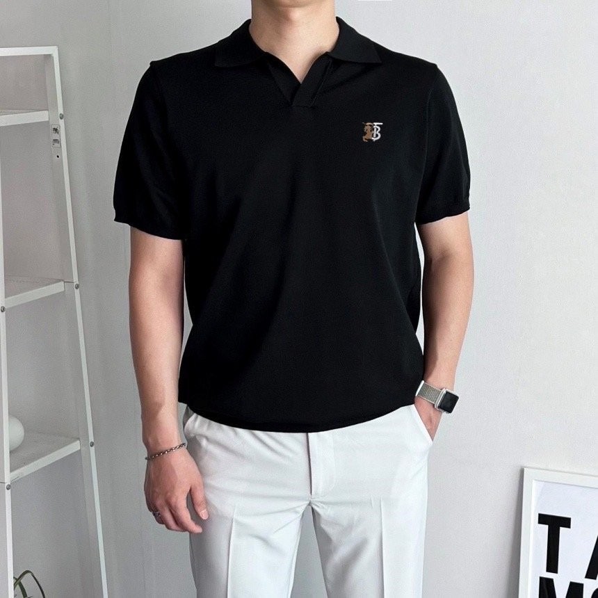 버버리 TB 자수 로고 카라 반팔 니트