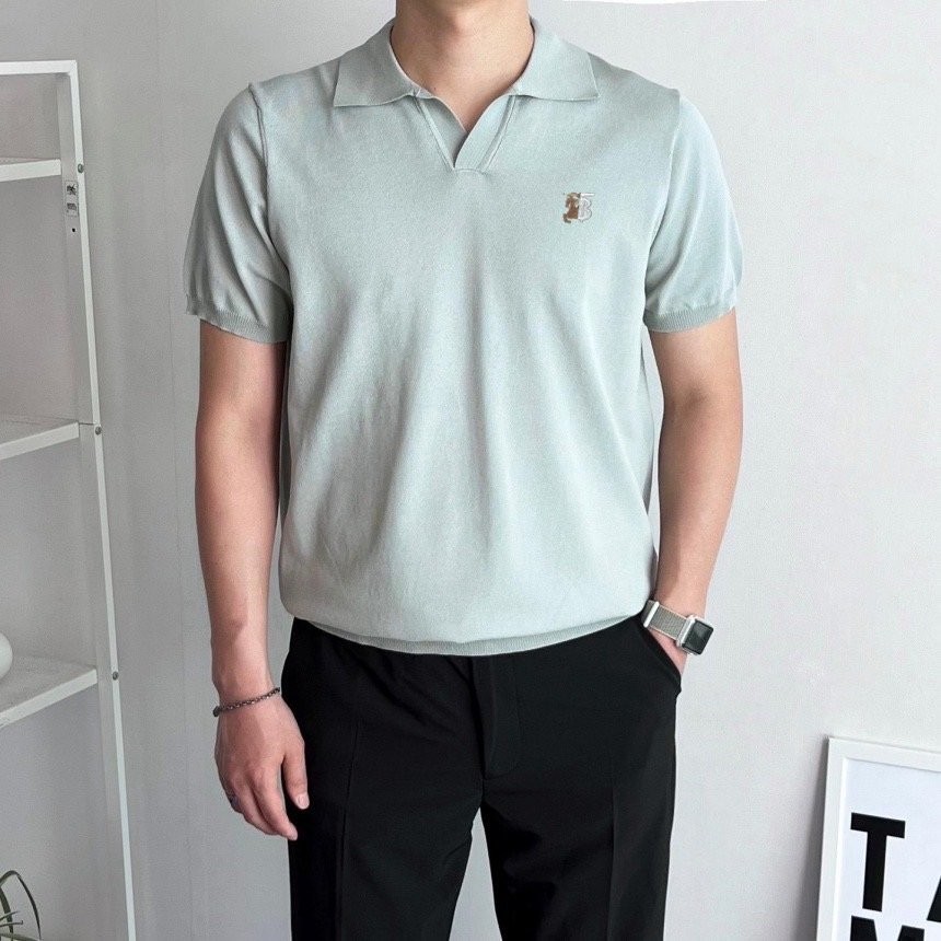 버버리 TB 자수 로고 카라 반팔 니트