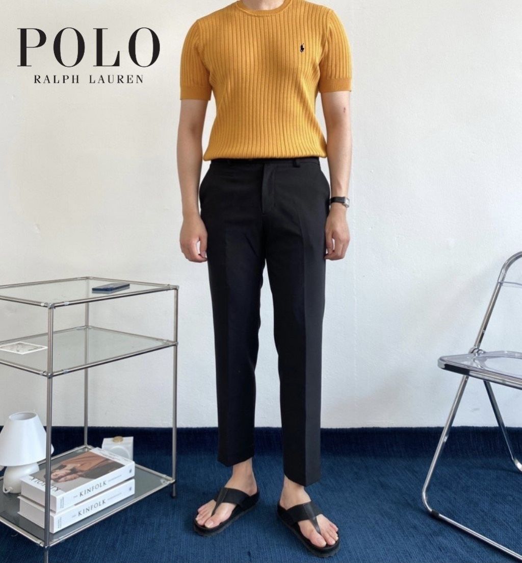 폴로 머슬핏 골지 라운드 반팔 니트