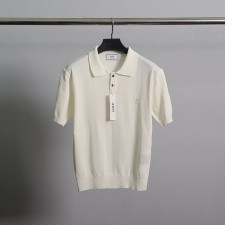 아미 화이트 하트 자수 린넨 반팔 카라 니트