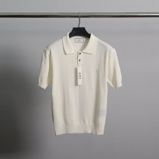 아미 화이트 하트 자수 린넨 반팔 카라 니트