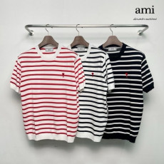 아미 스몰 하트 스트라이프 라운드 반팔 니트